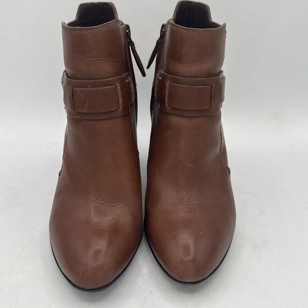 Tory Burch Colton Leather Ankle Boots Brown Heeled Booties Harness Strap Size 6